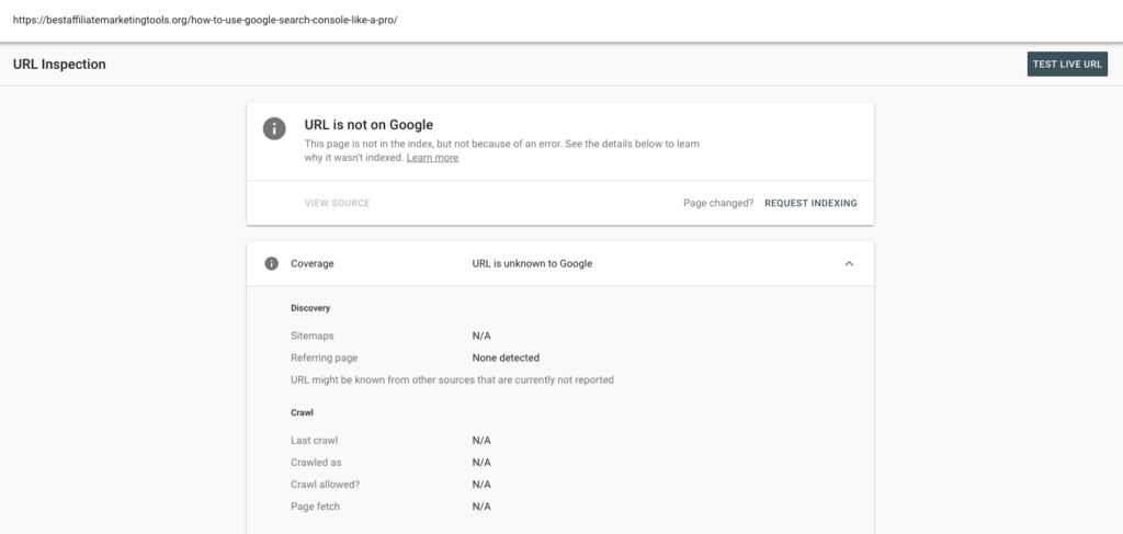 URL Inspection - Google Search Console