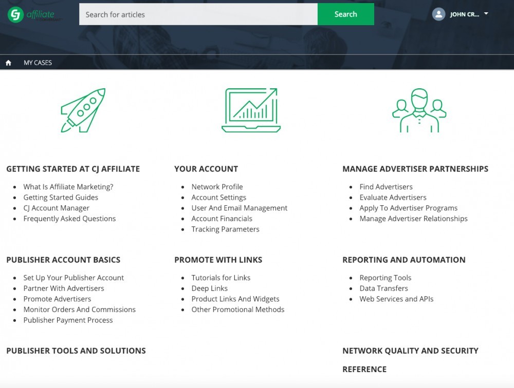 The support and FAQ's at CJ Affiliate