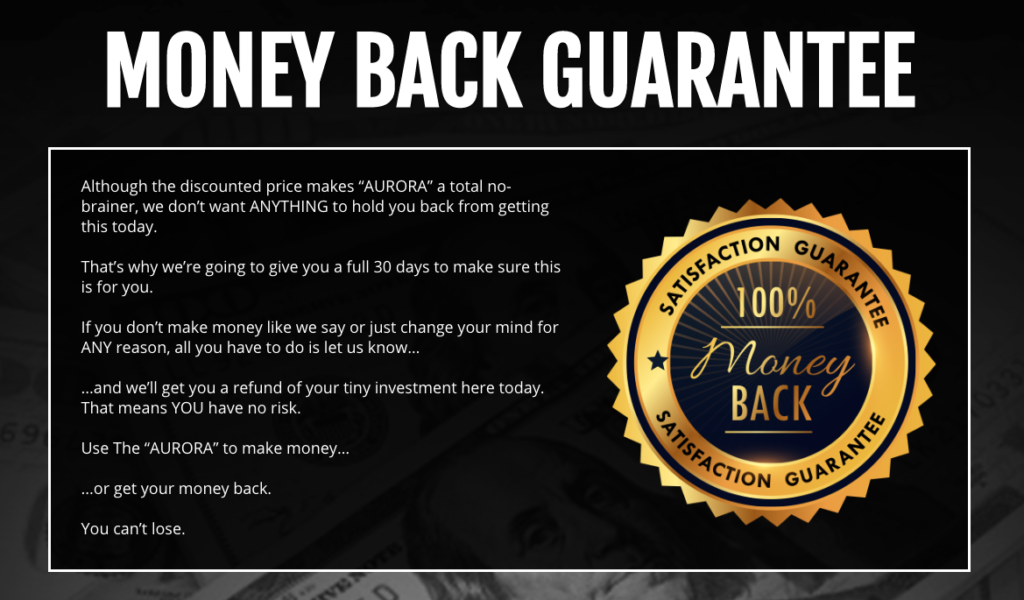 Aurora - 30-day money back gurantee