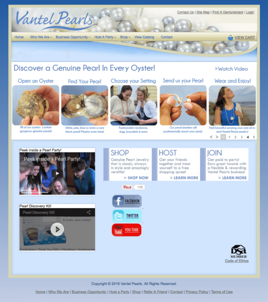 a screenshot of the vantel pearls website showing it works