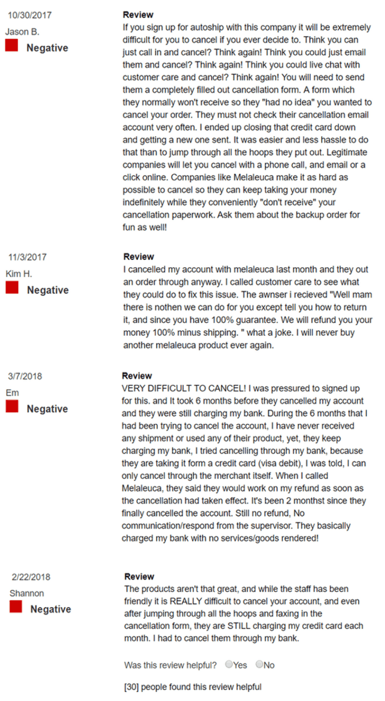 melaleuca-complaints-cancellations