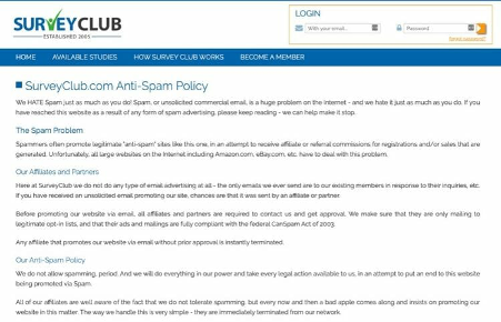 survey club antispam policy