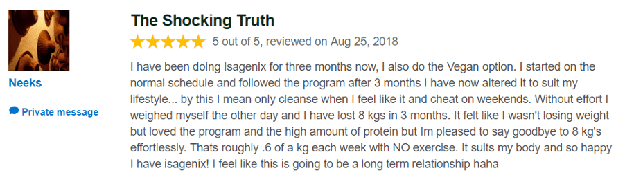 is isagenix a scam- positive feedback