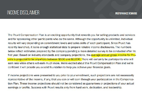 is pruvit a scam - income disclosure