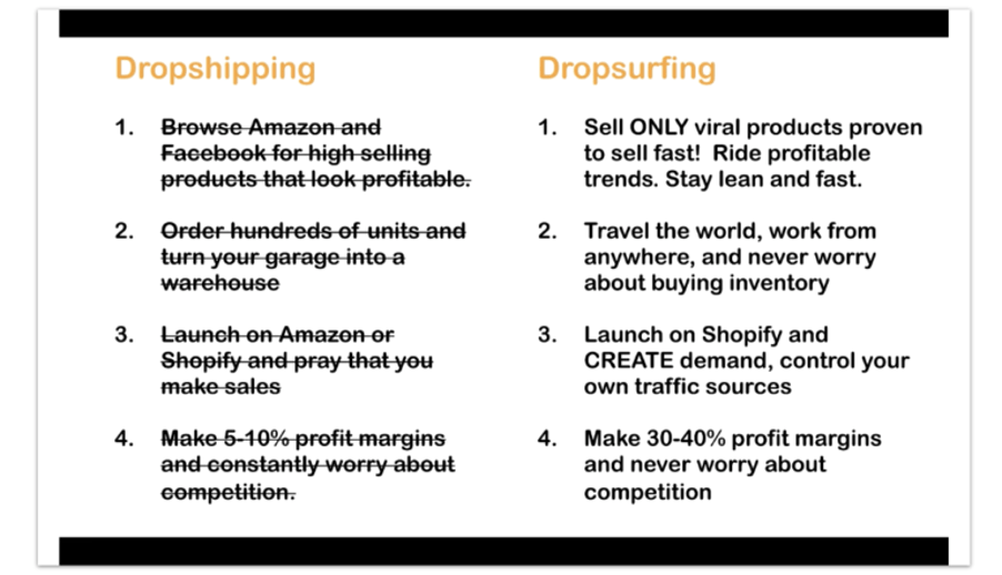 Differences between Dropshipping and Dropsurfing