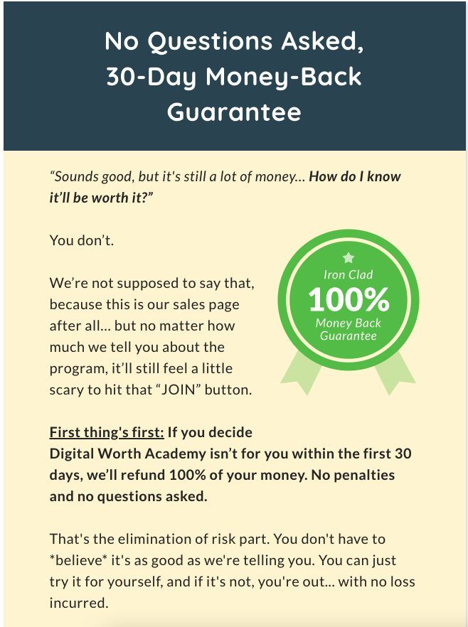 Digital Worth Academy Money Back Guarantee