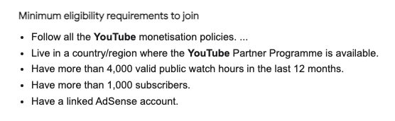 YouTube Minimum Requirements